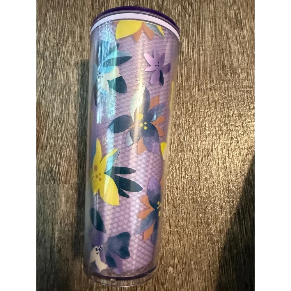 Starbucks Floral Lavender Honeycomb Cold Cup Tumbler 24oz Purple Spring Flowers